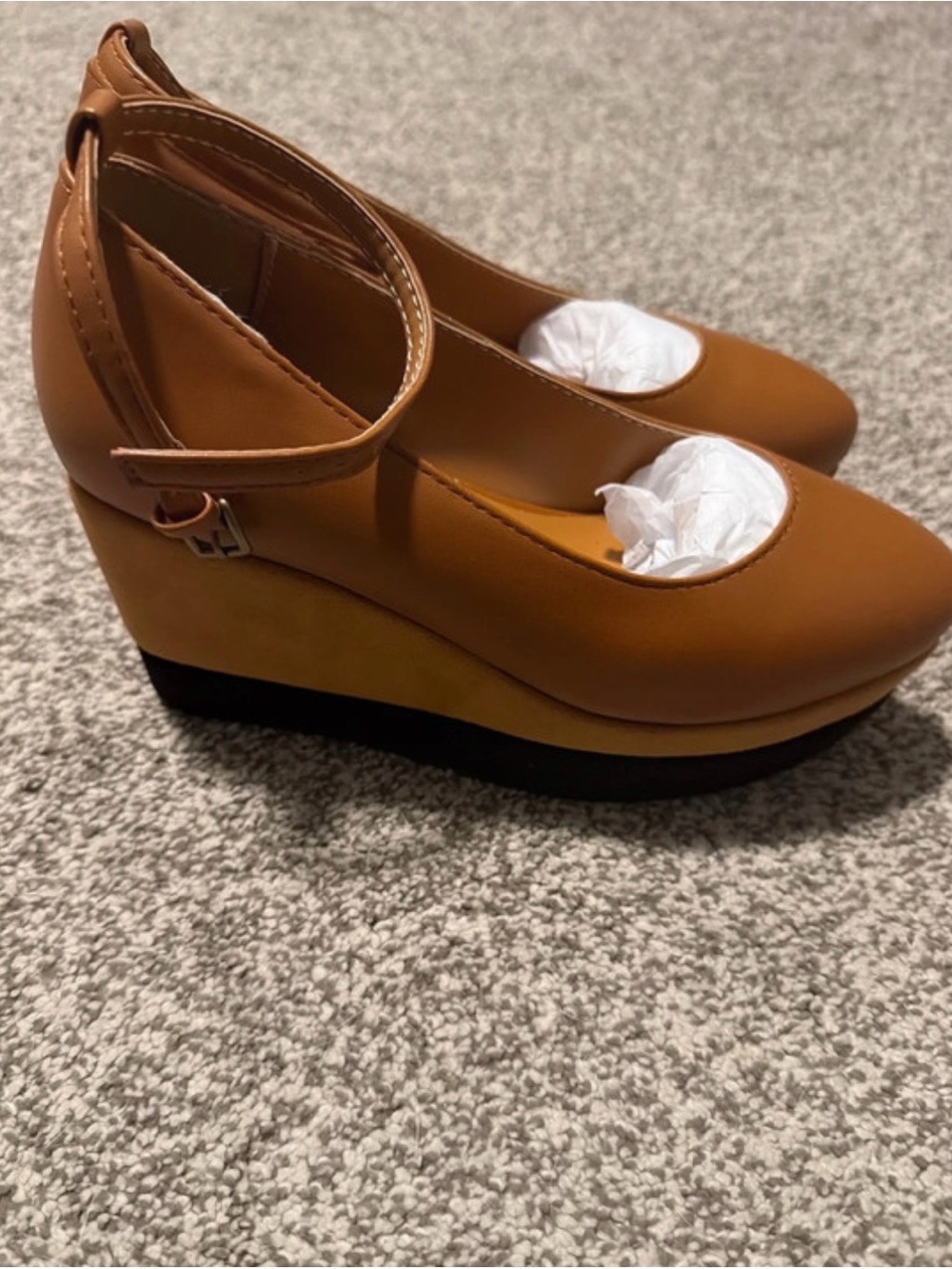 FSJ Women's Ankle-Strap Wedge Shoes in Brown